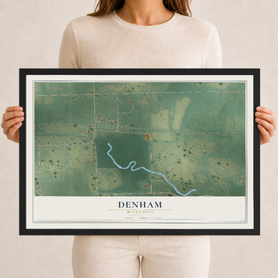 Map of Denham, Minnesota, 12 x 18 inch print in a black wood frame