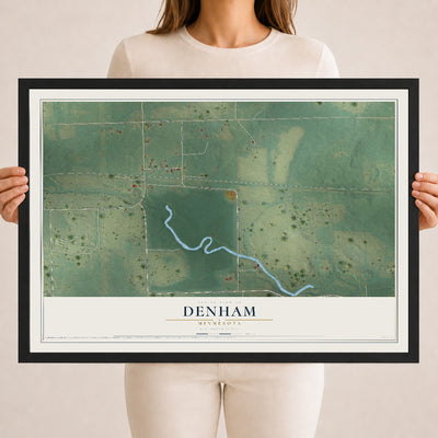 Map of Denham, Minnesota, 18 x 24 inch print in a black wood frame