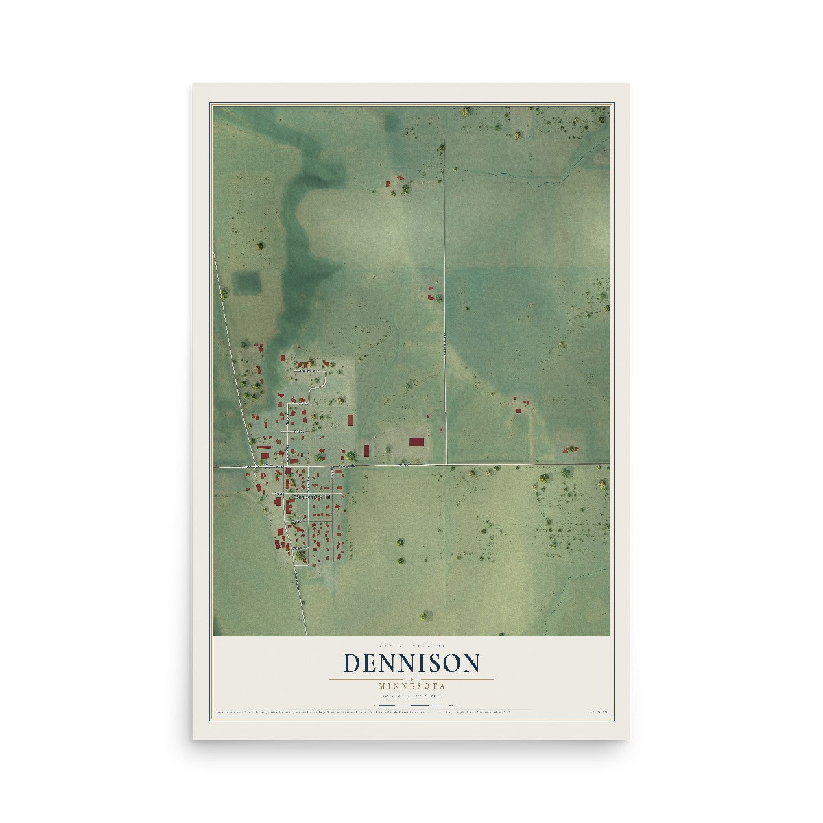 Map of Dennison, Minnesota, 12 x 18 inch unframed archival matte print