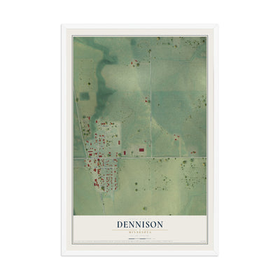 Map of Dennison, Minnesota, 12 x 18 inch print in a white wood frame