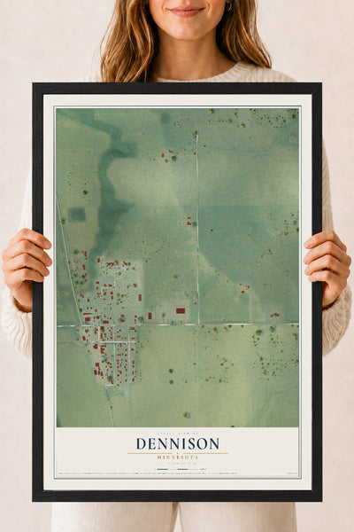 Map of Dennison, Minnesota, 18 x 24 inch print in a black wood frame