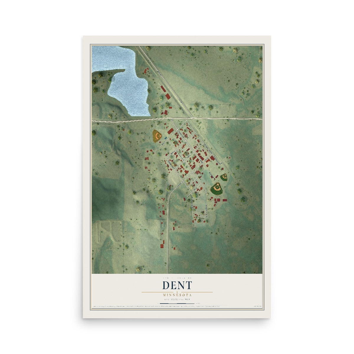 Map of Dent, Minnesota, 12 x 18 inch unframed archival matte print