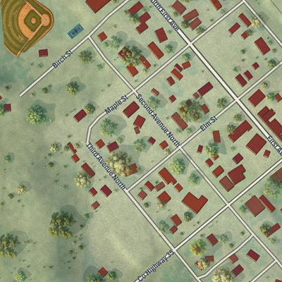 Close-up of the map of Dent, Minnesota print showing street and building detail