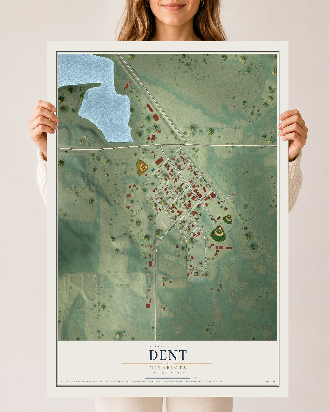 Map of Dent, Minnesota, 24 x 36 inch unframed archival matte print
