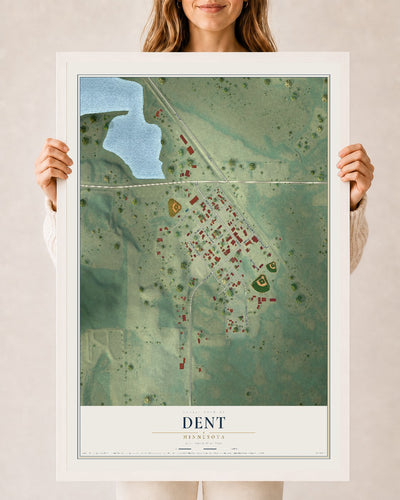 Map of Dent, Minnesota, 24 x 36 inch print in a white wood frame