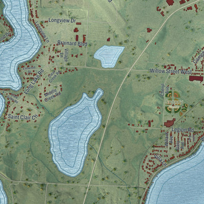 Second close-up of the map of Detroit Lakes, Minnesota print showing more streets and buildings