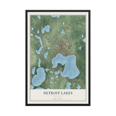 Map of Detroit Lakes, Minnesota, 12 x 18 inch print in a black wood frame