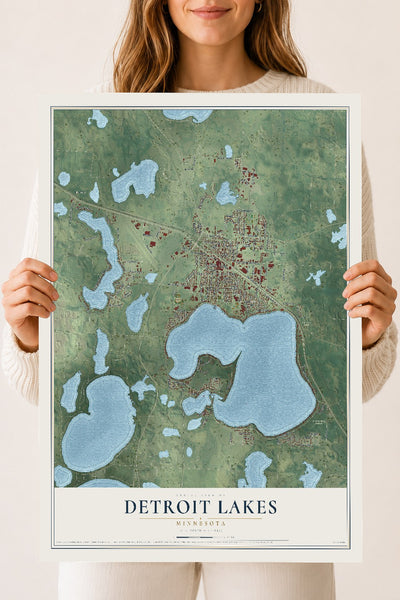 Map of Detroit Lakes, Minnesota, 18 x 24 inch unframed archival matte print