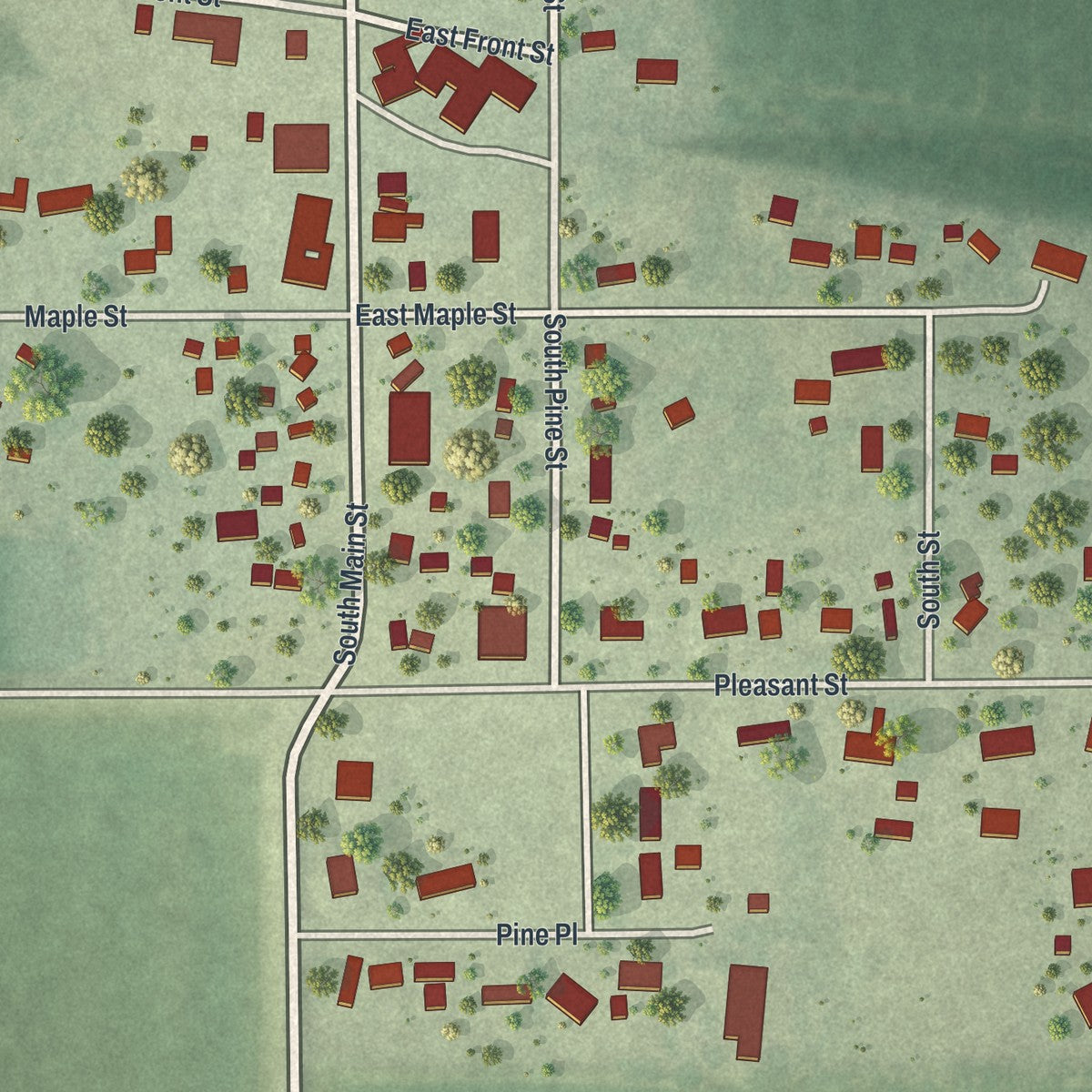 Close-up of the map of Dexter, Minnesota print showing street and building detail