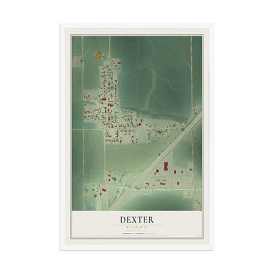 Map of Dexter, Minnesota, 12 x 18 inch print in a white wood frame