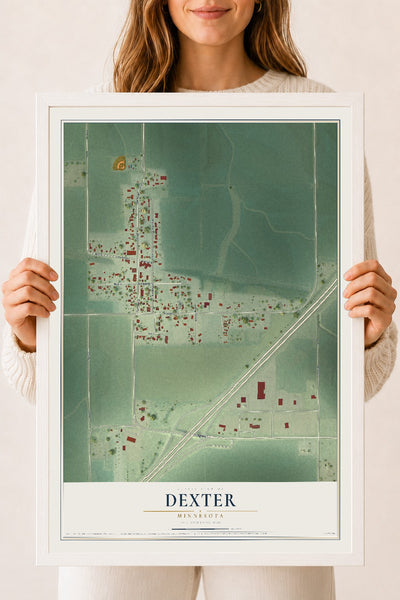 Map of Dexter, Minnesota, 18 x 24 inch print in a white wood frame