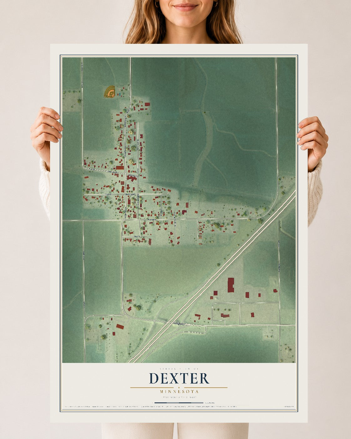 Map of Dexter, Minnesota, 24 x 36 inch unframed archival matte print