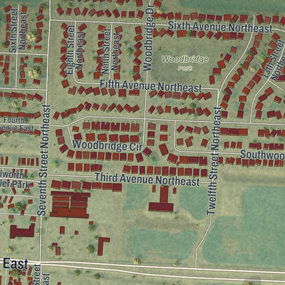 Second close-up of the map of Dilworth, Minnesota print showing more streets and buildings