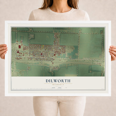 Map of Dilworth, Minnesota, 18 x 24 inch print in a white wood frame