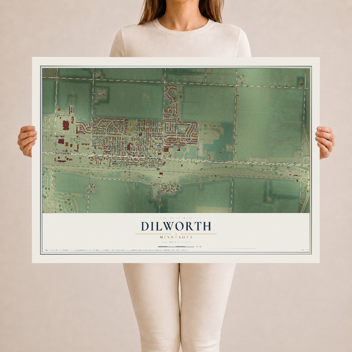 Map of Dilworth, Minnesota, 24 x 36 inch unframed archival matte print