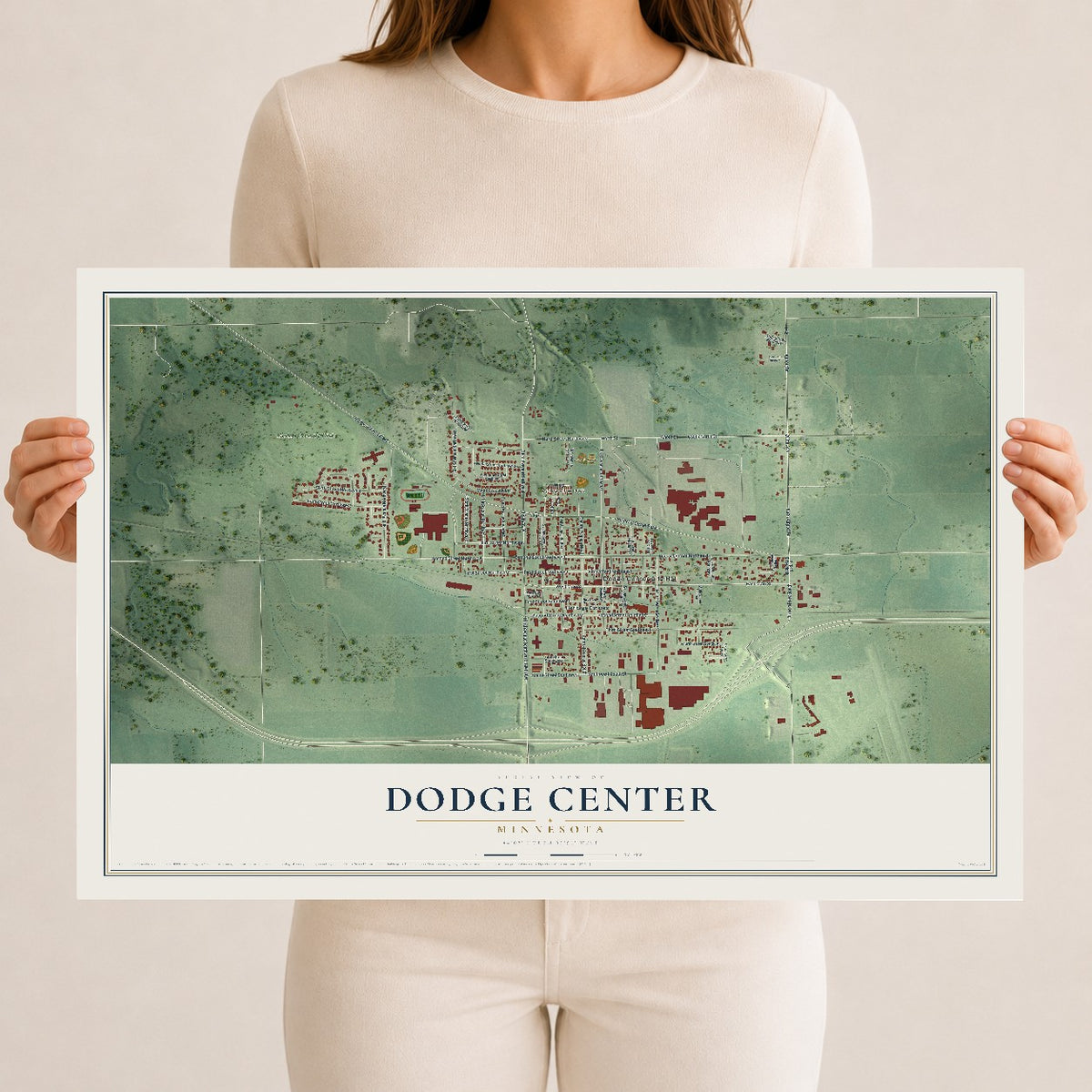 Map of Dodge Center, Minnesota, 12 x 18 inch unframed archival matte print