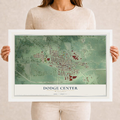 Map of Dodge Center, Minnesota, 12 x 18 inch print in a white wood frame