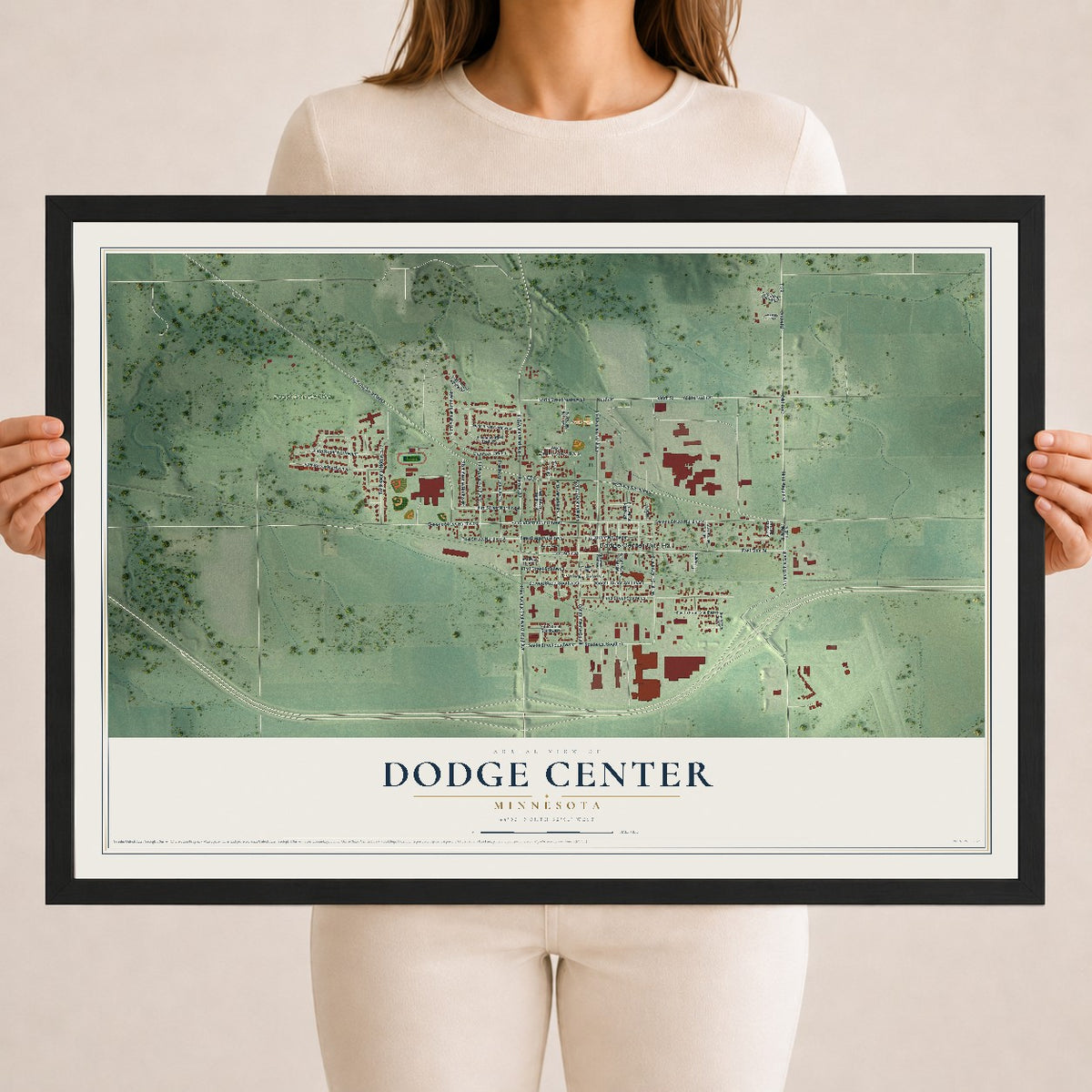 Map of Dodge Center, Minnesota, 18 x 24 inch print in a black wood frame
