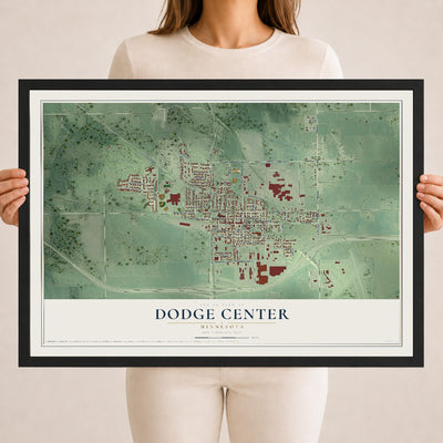 Map of Dodge Center, Minnesota, 18 x 24 inch print in a black wood frame