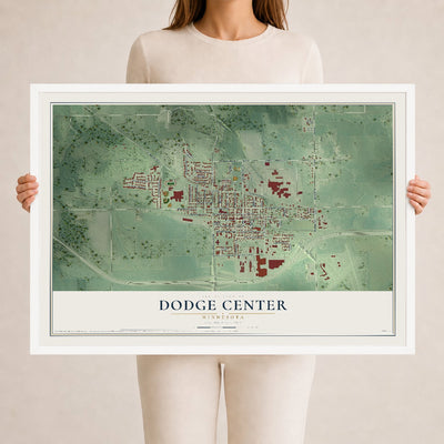 Map of Dodge Center, Minnesota, 24 x 36 inch print in a white wood frame