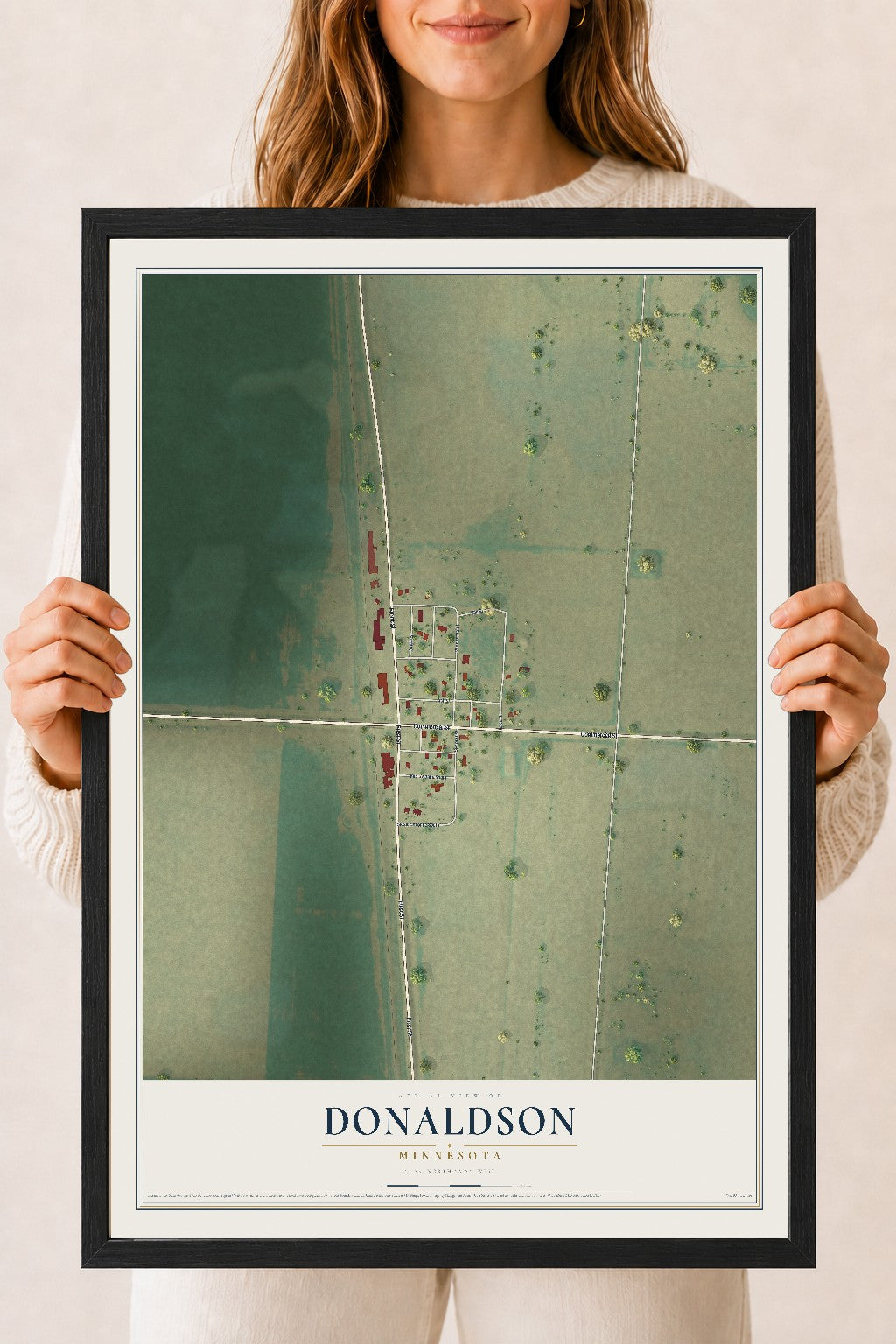 Map of Donaldson, Minnesota, 18 x 24 inch print in a black wood frame