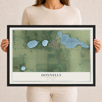Map of Donnelly, Minnesota, 12 x 18 inch print in a black wood frame