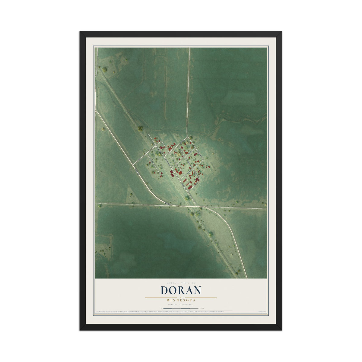 Map of Doran, Minnesota, 12 x 18 inch print in a black wood frame