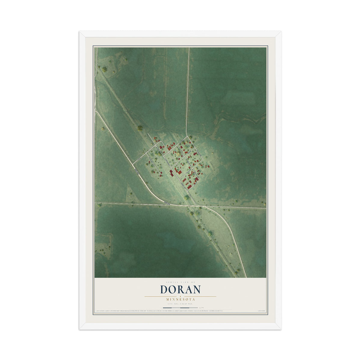 Map of Doran, Minnesota, 12 x 18 inch print in a white wood frame