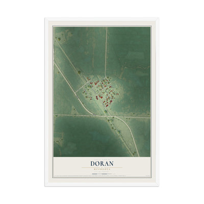 Map of Doran, Minnesota, 12 x 18 inch print in a white wood frame