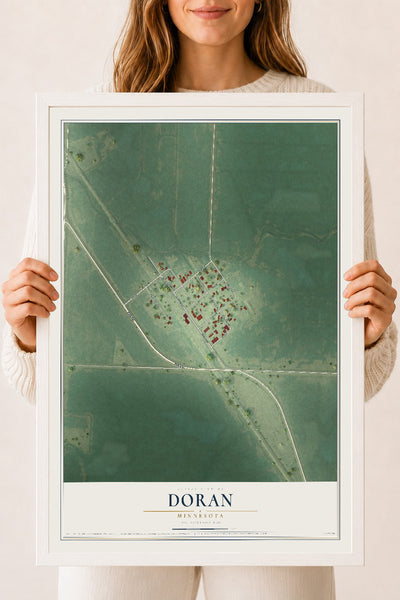 Map of Doran, Minnesota, 18 x 24 inch print in a white wood frame