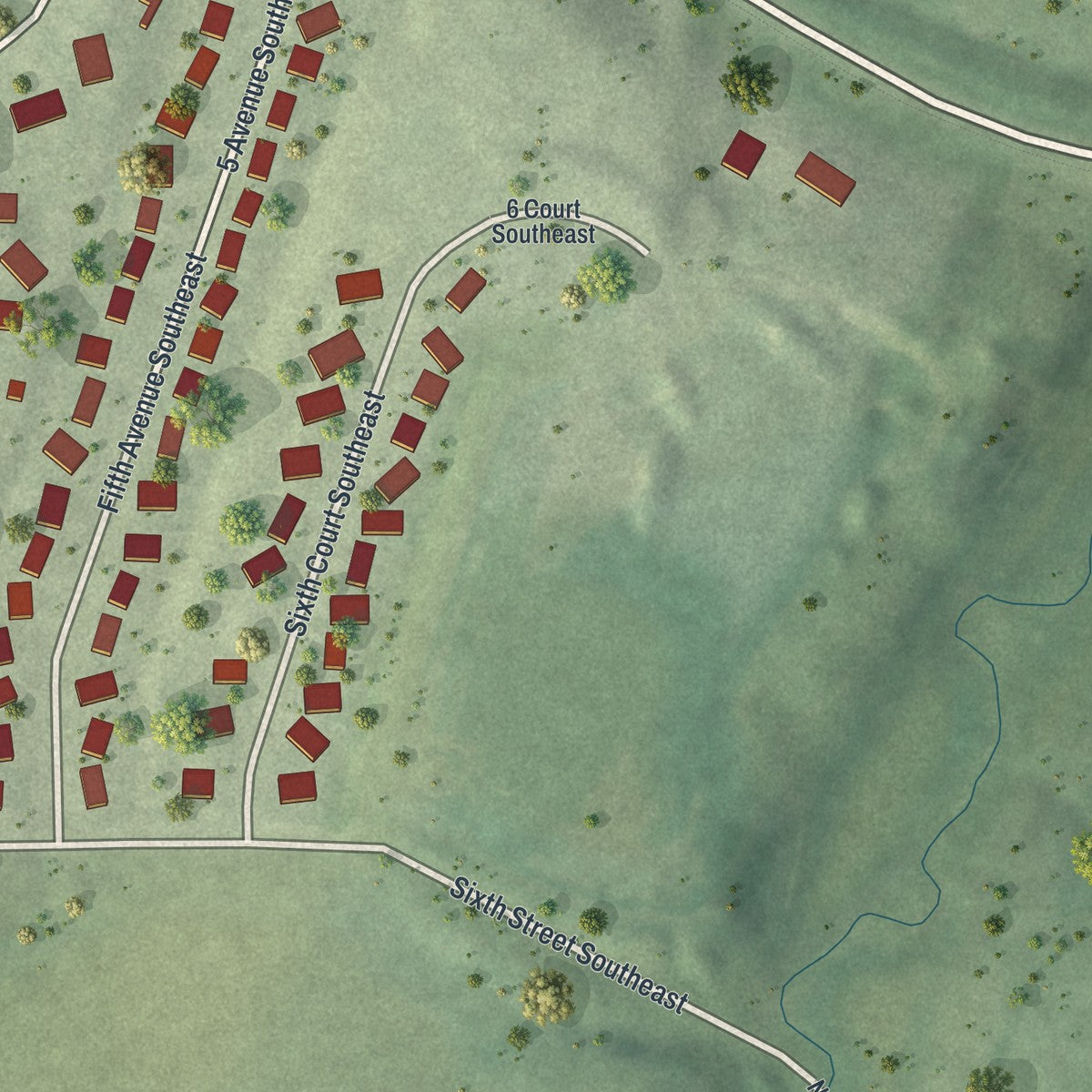 Second close-up of the map of Dover, Minnesota print showing more streets and buildings