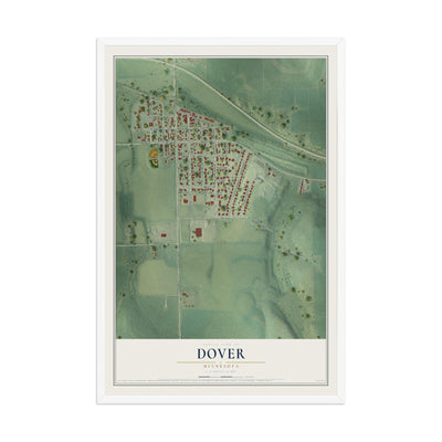 Map of Dover, Minnesota, 12 x 18 inch print in a white wood frame