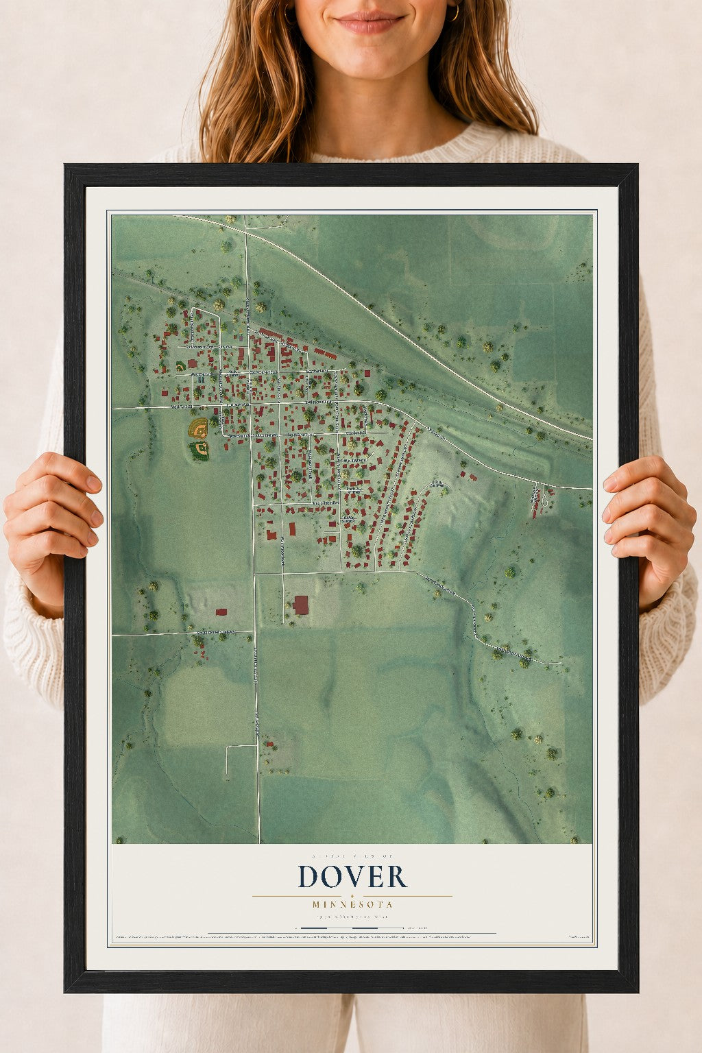 Map of Dover, Minnesota, 18 x 24 inch print in a black wood frame