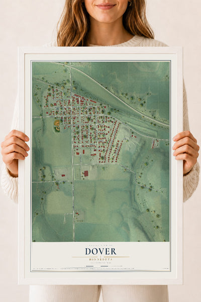 Map of Dover, Minnesota, 18 x 24 inch print in a white wood frame