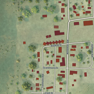 Close-up of the map of Dovray, Minnesota print showing street and building detail
