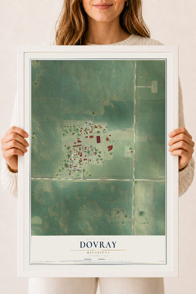Map of Dovray, Minnesota, 18 x 24 inch print in a white wood frame