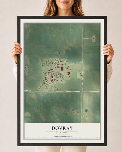 Map of Dovray, Minnesota, 24 x 36 inch print in a black wood frame