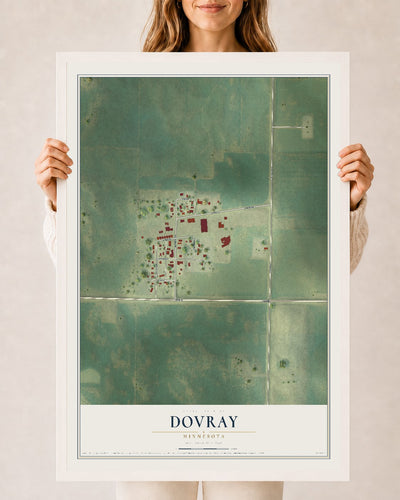Map of Dovray, Minnesota, 24 x 36 inch print in a white wood frame