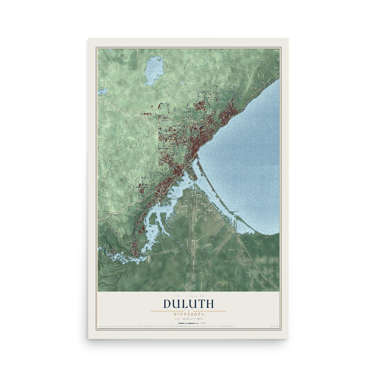 Map of Duluth, Minnesota, 12 x 18 inch unframed archival matte print