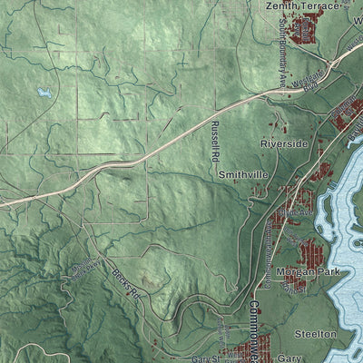 Second close-up of the map of Duluth, Minnesota print showing more streets and buildings