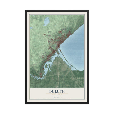Map of Duluth, Minnesota, 12 x 18 inch print in a black wood frame
