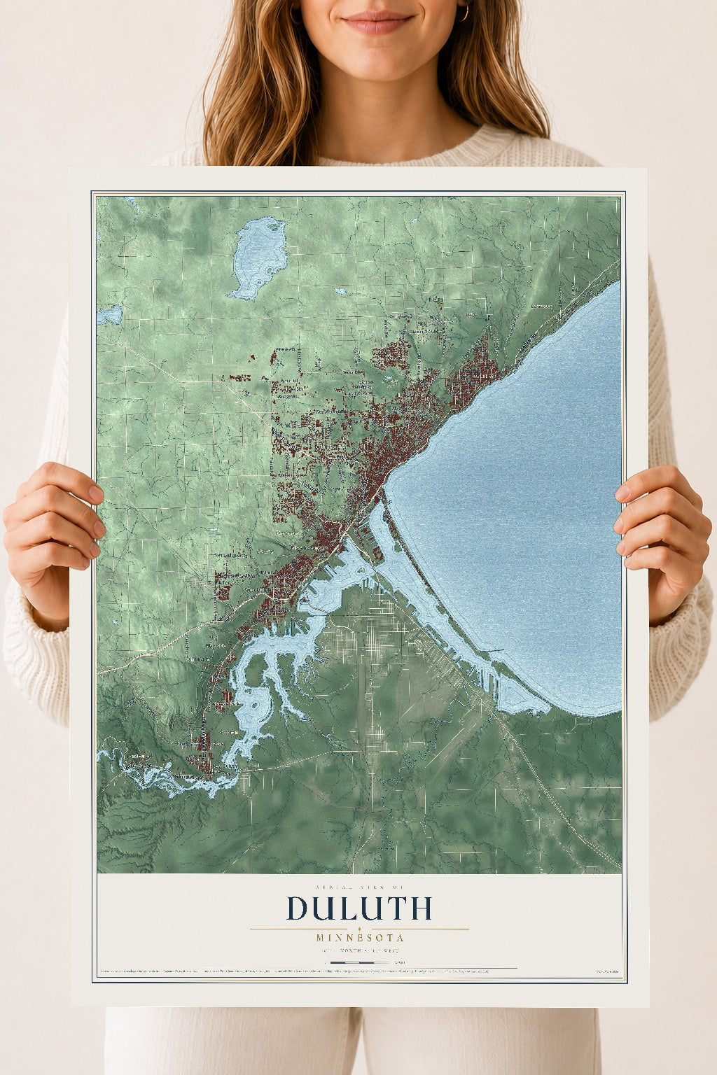 Map of Duluth, Minnesota, 18 x 24 inch unframed archival matte print