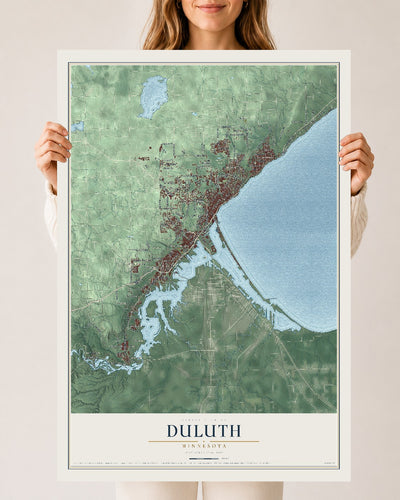 Map of Duluth, Minnesota, 24 x 36 inch unframed archival matte print