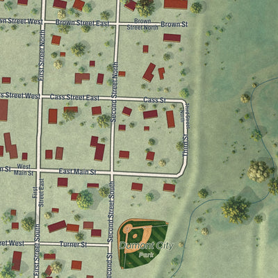 Close-up of the map of Dumont, Minnesota print showing street and building detail