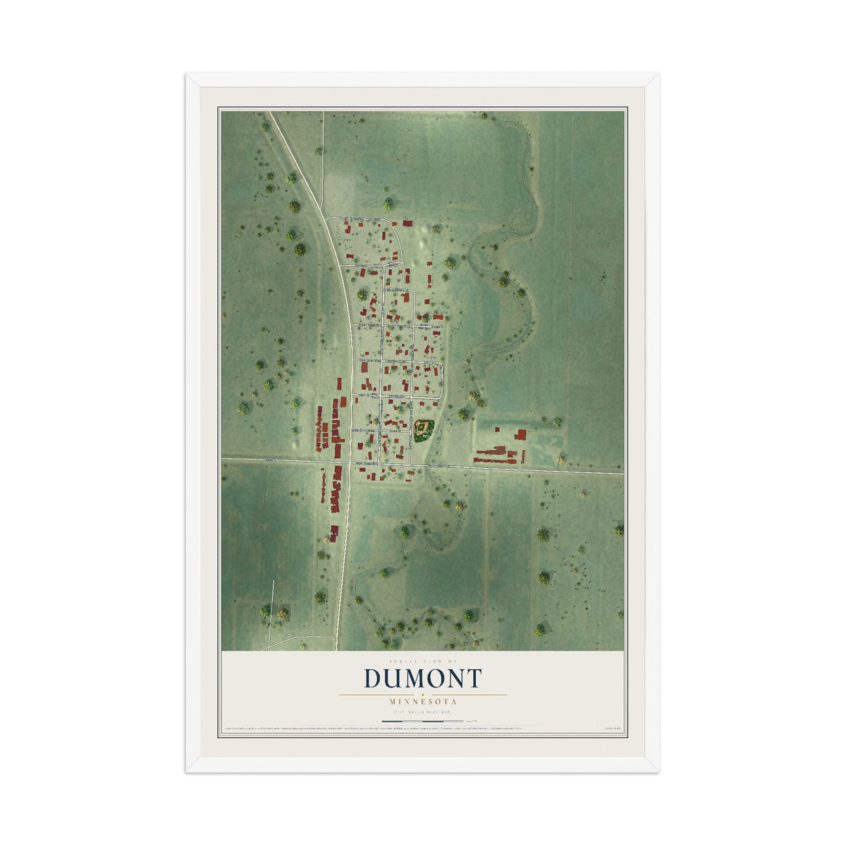 Map of Dumont, Minnesota, 12 x 18 inch print in a white wood frame