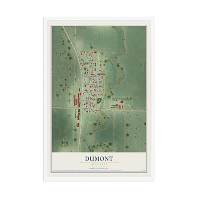 Map of Dumont, Minnesota, 12 x 18 inch print in a white wood frame