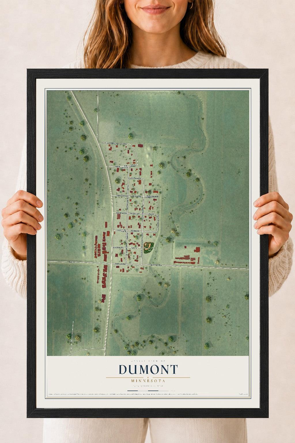 Map of Dumont, Minnesota, 18 x 24 inch print in a black wood frame