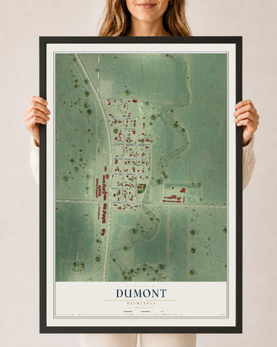 Map of Dumont, Minnesota, 24 x 36 inch print in a black wood frame