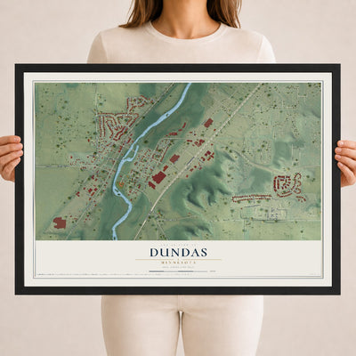 Map of Dundas, Minnesota, 18 x 24 inch print in a black wood frame