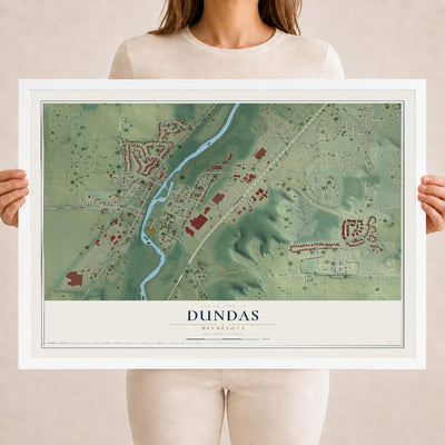 Map of Dundas, Minnesota, 18 x 24 inch print in a white wood frame